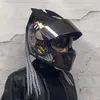 Integraler Motorradhelm, Doppellinse, ABS-Material, Motorrad-Motocross-Helm mit Zöpfen, Hörnern, Zubehör