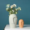 Human Face Flower Vases Nordic Modern Minimalist Ceramic Arts Crafts for Hotel Home Decoration 6.5" 8.5" 10.3" Tall Green Salmon