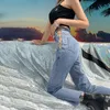 2020 mode taille haute Jean femmes Harajuku droit Jean Femme Sexy Streetwear chaîne latérale évider Jean Lady1