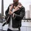 2023 Fashion Jacket Men Faux Fur Lapel Collar Long Sleeve Vintage Leather Jacket Warm Outwear Motorcycle Leather Coat Men