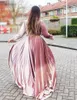 Vintage Marokkaanse Caftans Roze Avondjurken V-hals Lange Mouwen Party Jurk met Kralen Fluwelen A-lijn Robe de Soiree Formal Town 2020