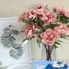 Vintage Silk Flower European 1 Bouquet Artificial Flowers Fall Vivid Peony Fake Leaf Wedding Home Party Decoration