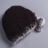 Rex Rabbit Fur Hat Caldo e spesso protezione per le orecchie cappelli di pelliccia reale palle autunno inverno zucchetto rotondo lavorato a maglia copricapo da donna Wool2073