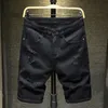 Men's Jeans Summer Ripped Denim Shorts Streetwear Holes Slim Straight Stretch Black White