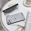 Luxe glitter glanzende portemonnee kaart telefoonhoesje voor iphone 12 11 pro max xr xs max x 7 8 plus diamant crossbody achterkant met lanyard