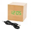 Mini Digital Wooden LED Wekker Hout Retro Glow Clocks Desktop Tafel Decor Voice Control Snooze Function Desk-kalender