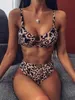 Damska Stroje Kąpielowe Sexy Push Up Bikini Mujer 2021 Leopard Swim Suit dla Kobiet Plaża Nosić pływanie wysokiej talii Oddzielne kąpiel