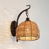 Retro Handgjord Rattan Vägglampa Amerikanska Landstil Sconce Hotel Inn Bar Cafe Vardagsrum Loft Balkong Art Deco Wicker Light