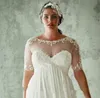 Robes de mariée grande taille plage été à manches courtes voir à travers la princesse romantique élégante appliques en mousseline de soie boho robe de mariée
