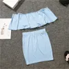 Family Matching Clothes Set Summer Mommy And Me Sleeveless Ruffles Shirt+short Skirt Outfits Mother Daughter Clothing Suit