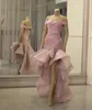 Eleganckie Różowe Suknie Wieczorowe Płaszcz Hi-Lo Ruffles Party Suknia Satin Tanie Sweetrain Formalna sukienka Prom Custom Made Druhna Dress