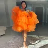 Orange Kvinnor Kort Hemkomstklänning Plus Size Puffiga Mini Tutu-kjolar Tiered Tyll Afrikansk Cocktailpartyklänning Korta balklänningar Vestidos