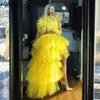 Модные желтые двухкомпонентные коктейльные платья с высоким низким вырезом Очень пышная юбка из тюля с рюшами Платья для выпускного вечера Многоуровневая пачка Robe De Soiree Girls Vestidos