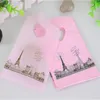 2019 Hot Sale Wholesale 200pcs / lot Pink Eiffel Tower Packaging Sacs Sacs à provisions en plastique avec poignée petits sacs cadeaux