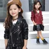 Kızlar Coat Çocuk Pu Ceket Kid eskitmek Katı Renk Fermuar Bant Uzun Kollu Casual Kız Motosiklet Ceket Bahar 2020 Moda Yeni Coat
