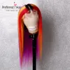 Preferred Rainbow Color Brazilian Remy Straight Lace Front Wig Ombre Pink Green Purple Blue Human Hair Highlight Wigs For Women