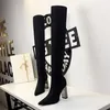 Leather Thigh High Boots Women HighHeels Over The Knee Boot For Woman Point Toe White Red Fetish Party Long Shoes6106438