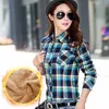 Dicke samt Blusas winter baumwolle langarm frauen kariertes hemd flanell blusen feminina chemise femme camisas femenina tops