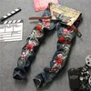 2020 New Streetwear Hip Hop Jeans Men Rose Embroidery Denim Pants Slim Fit Casual Jeans Embroidered Flowers Male Clothes BP007