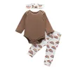 Höst Barnkläder Baby Kläder Satser Långärmad Solid Romper Top + Leaf Print Pants + Headbands 3pcs / Set Boutique Child Outfits M2468