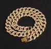 Mens 15mm miami curb iced out kubansk kedja halsband asfalterad rhinestones cz bling rapper halsband hiphop smycken