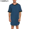 Men's Sleepwear INCERUN Men Sleep Robes Short Sleeve V Neck Nightgown Homewear Comfortable Patchwork Loose Mens Bathrobes Dressing Gown S-5X