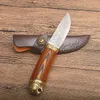 New Outdoor Survival Straight Hunting Knife Damascus Steel Drop Point Blade Color Wood + Steel Head Handle