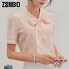 2020 Korean style Summer Women Short Sleeve Blouse Bow Women Chiffon Shirt Plus Size Office Ladies Work Top Clothing