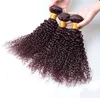 Röd Burgundy Wine 99J Brazilian Weft Extensions Kinky Curly Human Hair 3 Bundles