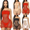 Damska Swimwear Cover Up Summer Women Sexy Brązowanie Bandeau Fishnet Mesh Mesh Bikini See przez Swimsuit Cover-Ups Sukienka Kostium kąpielowy SMO