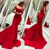 2020 Röd Mermaid Prom Gown Long Satin med älskling Ärmlös Klänning Skräddarsydda Party Evening Dresses
