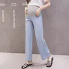 2020 Maternity Loose Thin Cotton Polyester Trousers Pregnancy High Waist Crop Pants for Pregnant Women Clothes Wide Leg Clothing