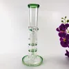 Straight Tube Glass Bong Double Green Honeycomb Dab Rig Birdcage Perc Water Pipes Oil Rigs Glass Bongs for Smoking with Bowl