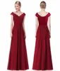 Wedding Party Gowns Plus Size Evening Dresses Women's Long Elegant V-neck Sleeveless A-line Red Chiffon Bridesmaid Dresses