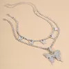 Retro Style Multi-layer with Full Rhinestone Butterfly- Shaped Pendant Charms Statement Necklace Choker Fashion Jewelry