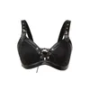 Rosetic Women Sexy Bra Push Up Backless PU Gothic Summer Faux Leather Punk Rock Elastic Ladies Lace Up Black Wireless Bras5586558