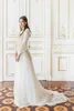 2020 Vintage Bröllopsklänningar Långärmad V Neck Sweep Train Robes de Mariée Lace Applique Bröllopsklänning Tvådelade brudklänningar