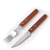Wooden Handle Stainless Steel Dinnerware Fork Knife Spoon Natural Flatware Durable Western Food Cutlery Tableware set HHA1449