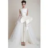 Nowy Designer Suknie Wieczorowe Kombinezon Tulle Tull Satin and Lace Prom Dress Custom Made Sweep Party Dress
