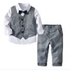 新しい学生スーツ児童スーツホワイトシャツベストパンツ3PCS紳士フォーマル幼児の男の子の服