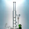 Прямая трубка из стекла Бонг Тройной масло Dab Rigs Цветные Percolator Clear Green Blue Water Pipes 14мм Joint С Banger Bowl