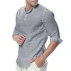 2020 Hot Heren Katoen Linnen Henley Shirt 3/4 Mouw Shirt Casual Ademende Shirts Mode Zomer Strand Tops