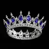 Princess Royal Blue Crystal Tiara Full Kronor Röd Silver Rhinestone Headpiece Bröllop Tillbehör Quinceanera Bröllop Tiaras Bridal Jewellr