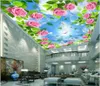 3 d天井の壁画の壁紙注文の写真青い空と白の雲の緑の葉の森の空の花Zenithの天井壁3 D