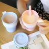 Silicone Folding Cup com o Office Straw Viagem Outdoor portátil copo de café dobrável leite xícaras de água 16 onças
