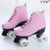 الوردي الأسطوانة الزلاجات 4 عجلة للفتيات عجلات قاعدة بو أحذية زرقاء التزلج بكرات صف مزدوج
