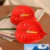 6pcs / Lot Mode Rouge Soie Artificielle Fleur Plante Anthurium Maison Salon Balcon Bureau Décoration