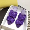 Slippers Runway Designer Women High Heel Sandals Leather Braided Mules Ladies Summer Shoes Woman Sexy Slides Plus Size 41