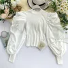 YornMona Gute Qualität Bequeme Elegante Puff Sleeve Bluse Shirt Gothic Ins Mode Frühling Herbst Frauen Tops Damen Weißes Hemd Crop