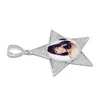 Collana con ciondolo con foto personalizzata pentagramma zirconi cubici CZ placcato in oro bianco Immagine commemorativa ghiacciata con diamanti rapper hip-hop bling gioielli fai da te regalo per ragazzi bijoux